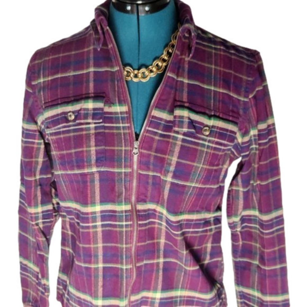P032. Chaps Purple Plaid Zipfront Flannel Shirt/Jacket |PM